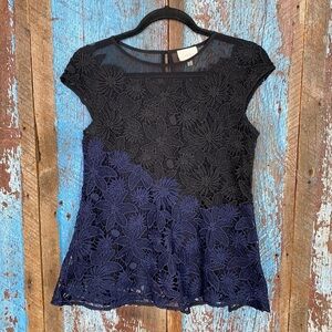 Anthropologie Deletta Black & Navy Lace Top